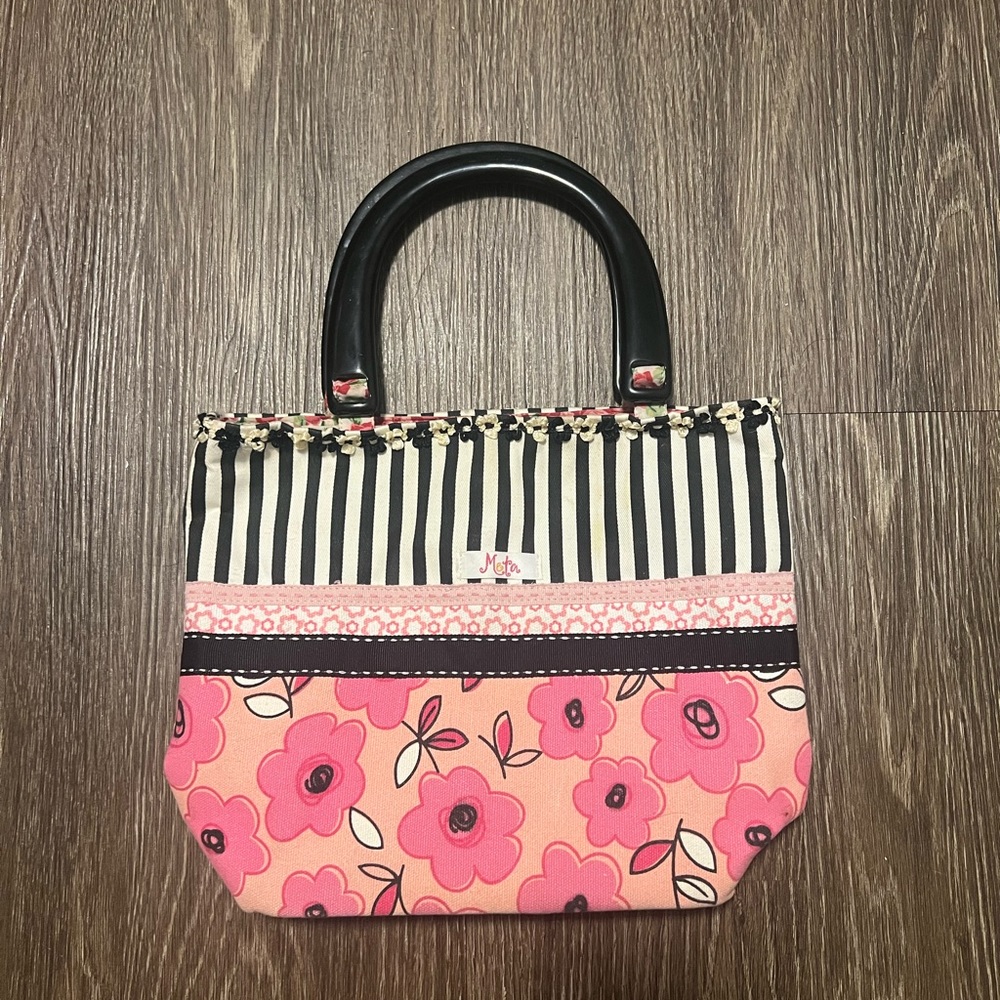 Meta Floral and Striped Fabric Purse
